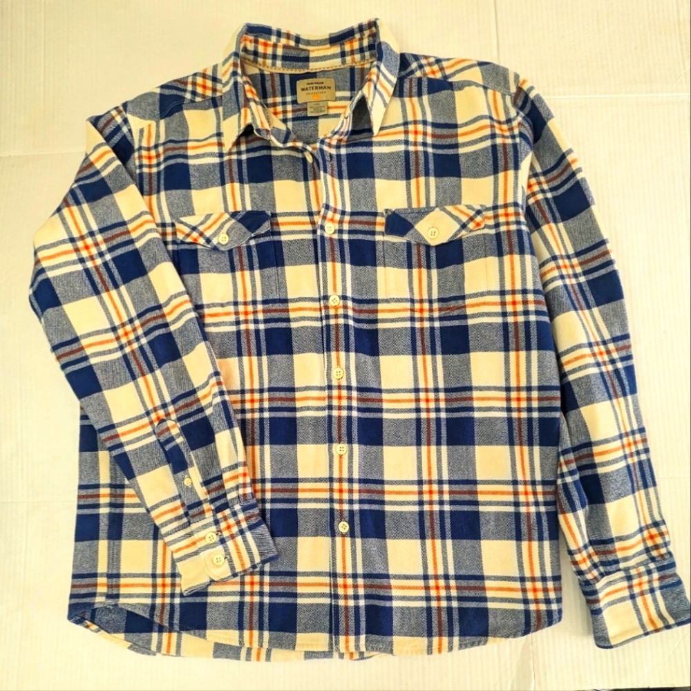 Quiksilver Waterman Blue Plaid Flannel Button Up Long Sleeve Shirt Size L